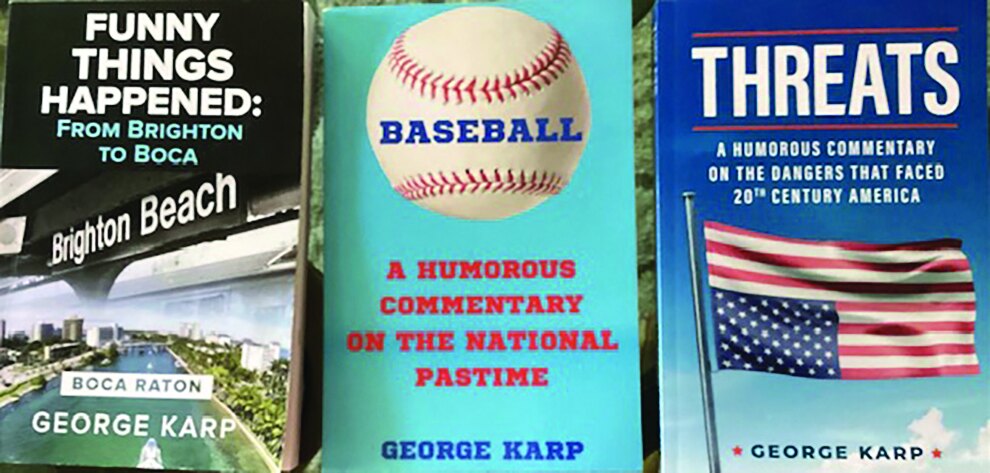 Covers of George Karp’s books Funny Things Happened, Baseball and Threats