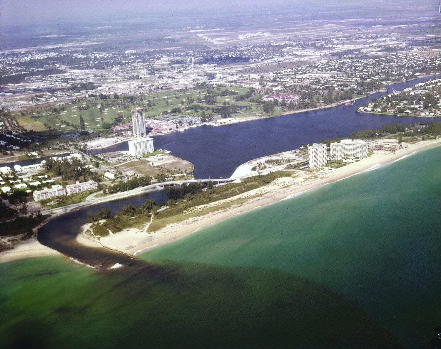 Aerial view of the Boca Raton coastline and inlet in 1968