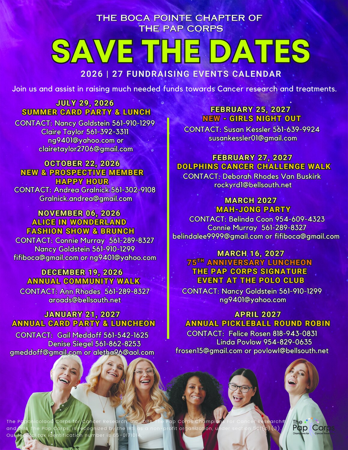 Pap Corps Boca Pointe chapter 2026-27 fundraising events calendar flyer