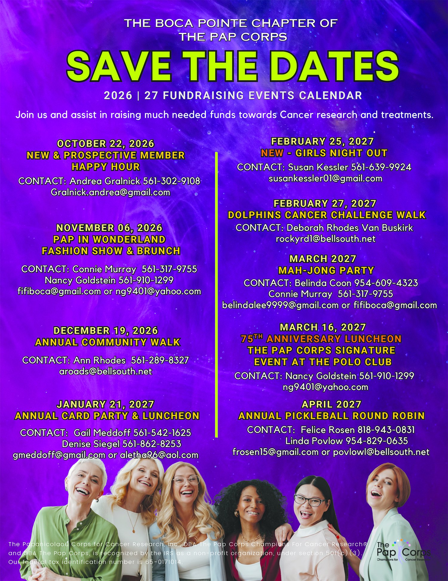 Pap Corps Boca Pointe Chapter Save The Dates 2026-27 fundraising events calendar