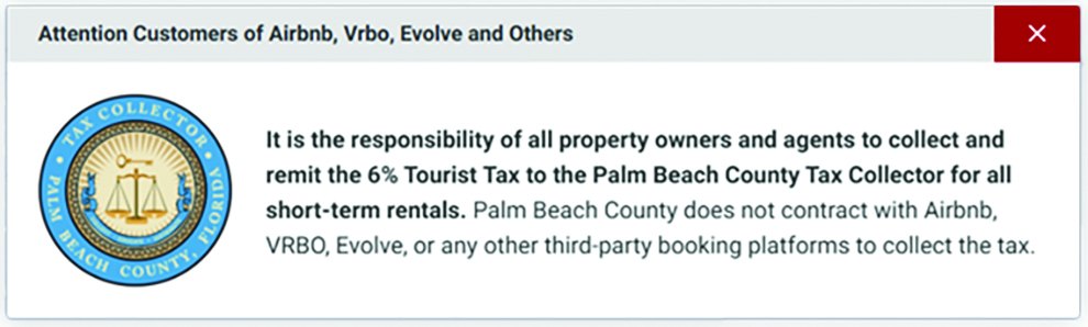 Notice reminding short-term rental owners to remit the 6 percent tourist tax
