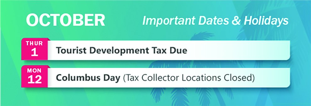 October calendar of Tax Collector dates and holidays