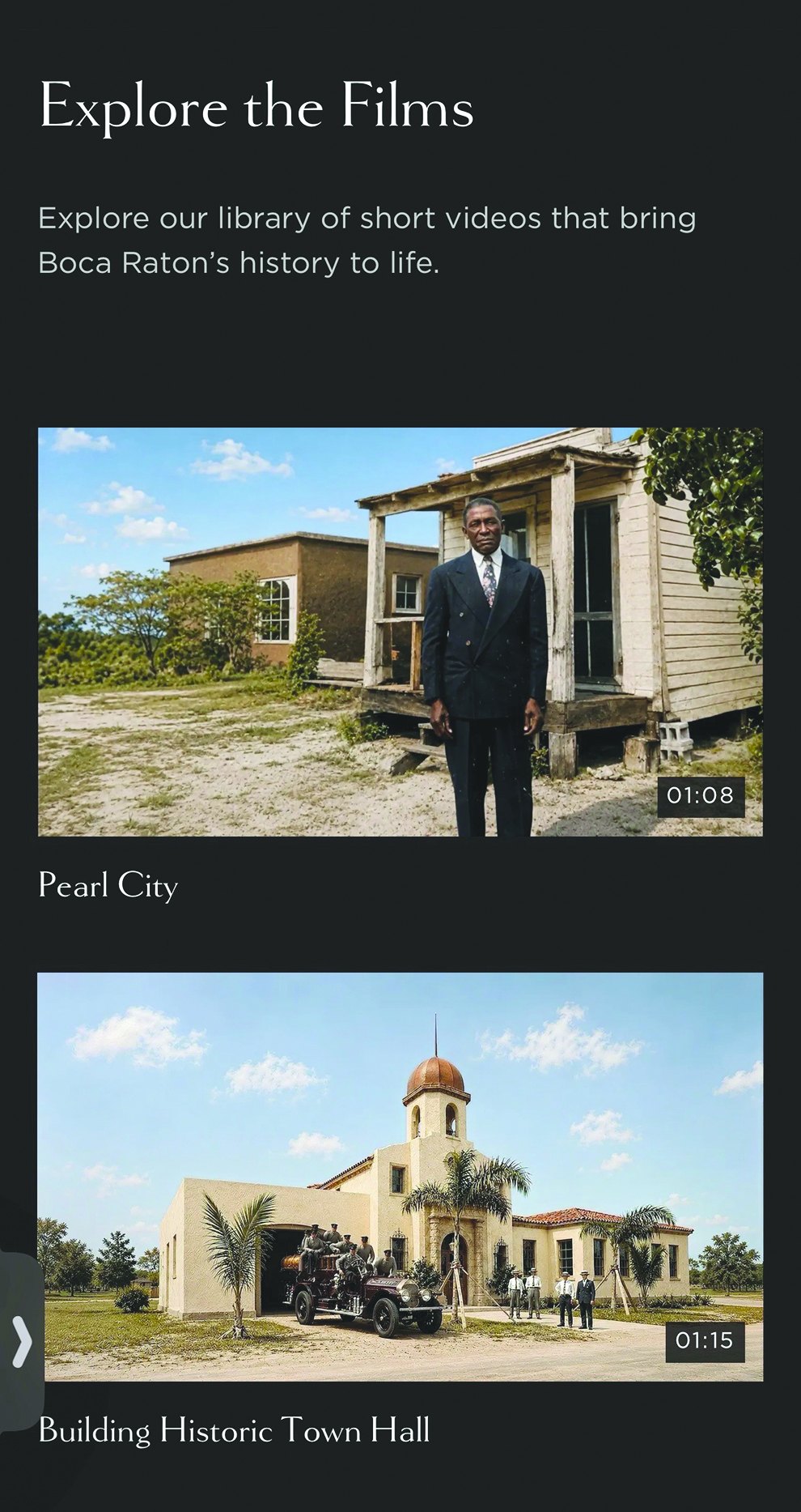 Boca Raton Historical Society Explore the Films page with video thumbnails