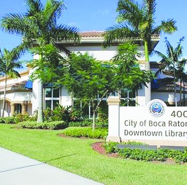 City of Boca Raton Downtown Library building and entrance sign
